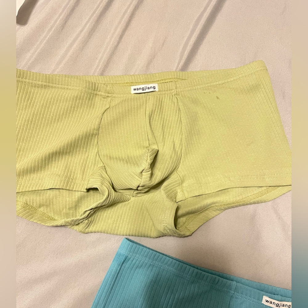 Men’s Ribbed Cotton Boxer Briefs Set - Green, White, Blue - Picture 5 of 6